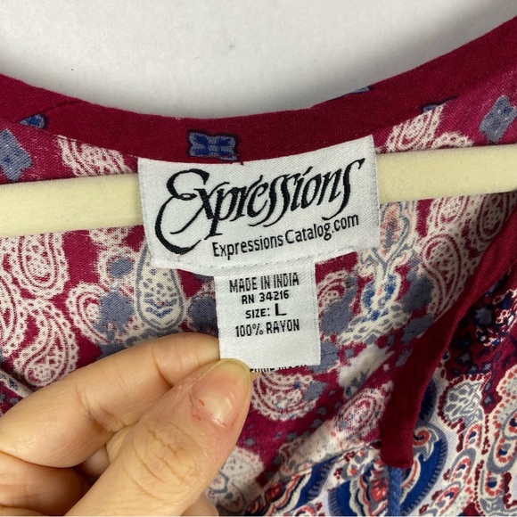 Expressions Womens Boho Maxi Dress Long Sleeve Tassels Split Neck Red Size Large - Picture 4 of 5